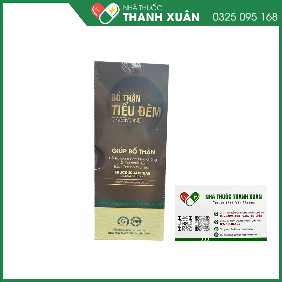 Bổ Thận Tiểu Đêm Caremond giúp hỗ trợ bổ thận, hỗ trợ giảm các triệu chứng đi tiểu nhiều lần, tiểu đêm do thận kém